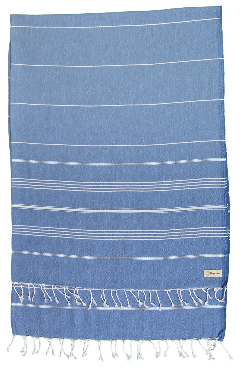 Bersuse 100% Cotton Anatolia XL Throw Blanket Turkish Towel - 61x82 Inches, Grey Blue - Image 1